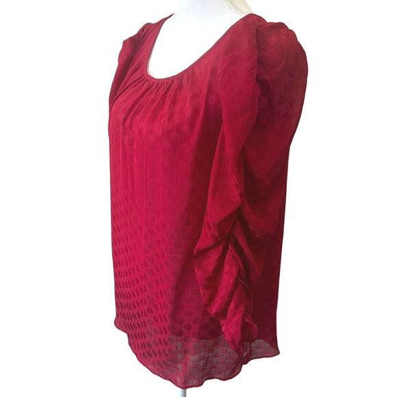 Max Studio Jacquard Shine Dot Ruched Sleeve Blouse - Picture 4 of 7